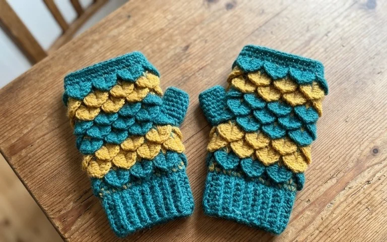 Fingerlose Handschuhe im Schuppenmuster häkeln: Anleitung